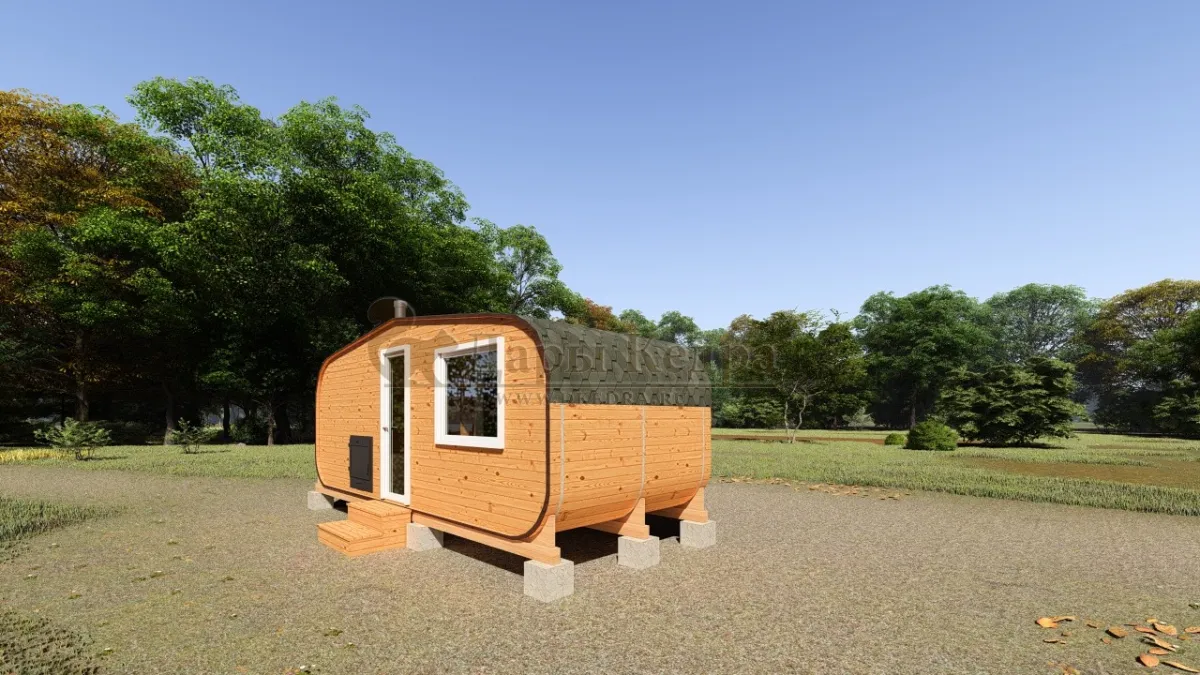 Овальная-Окта баня-бочка из кедра 6х2,2 метра